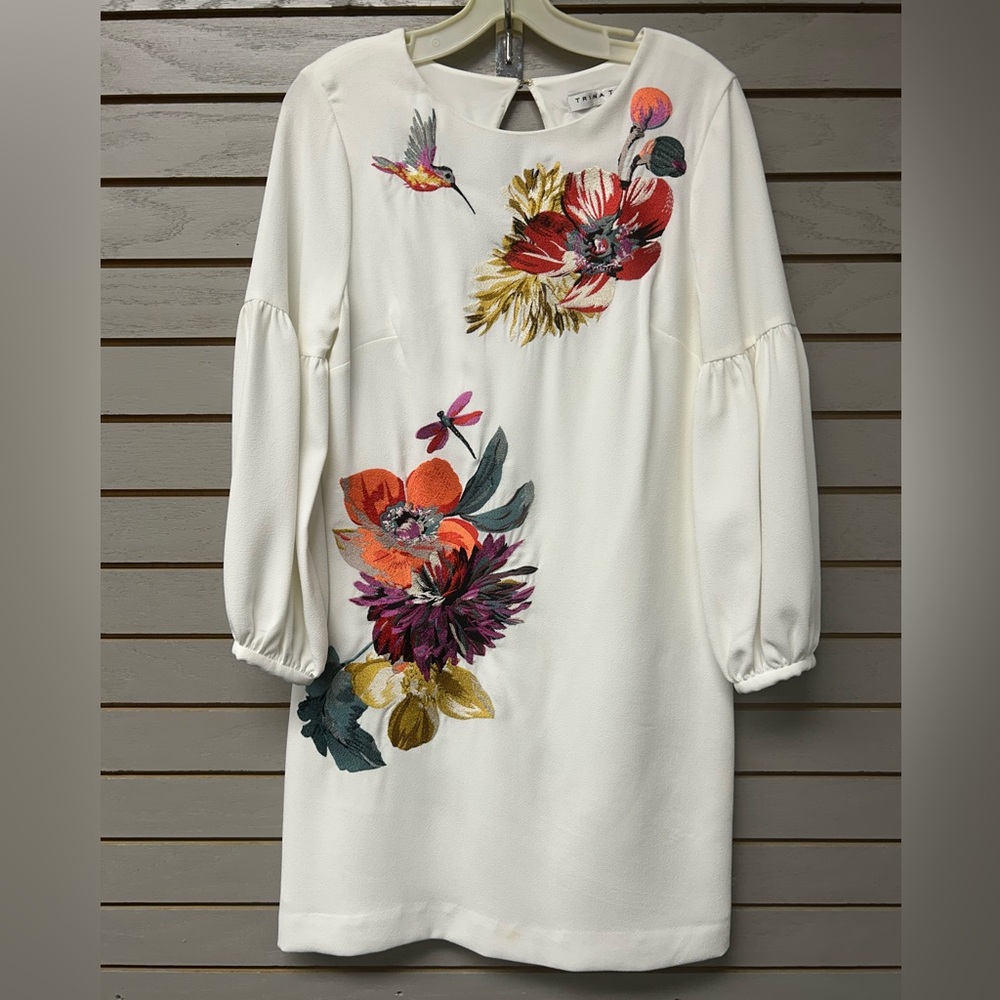 Trina Turk Cream Dress with Multicolor Floral Embroidery